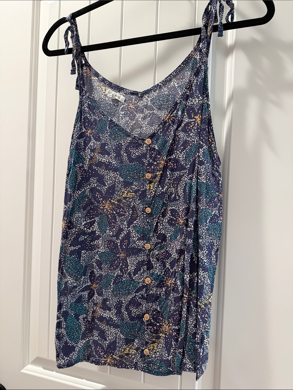 Maurices Navy Floral-Print Button Tank